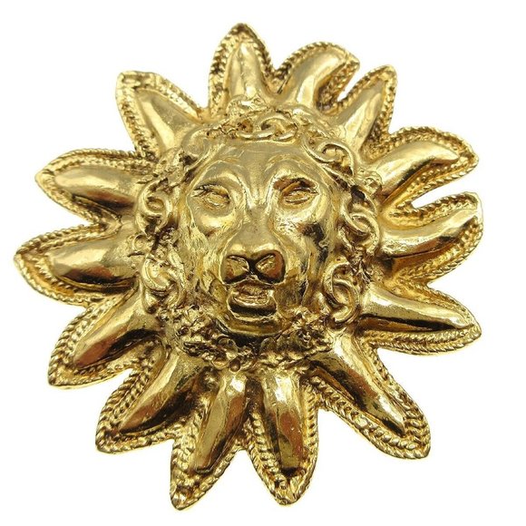 Authentic CHANEL CC Logos Lion Motif Pin Corsage Gold-Tone Accessories - Picture 1 of 5